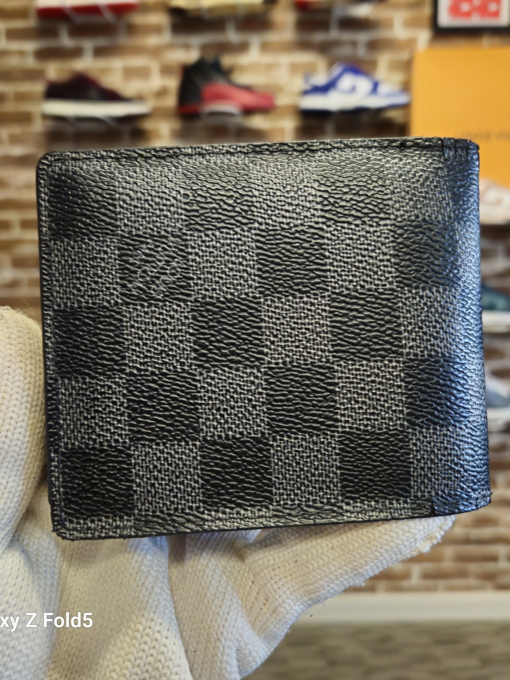 Men's Black Checkered Leather Bi-Fold Wallet